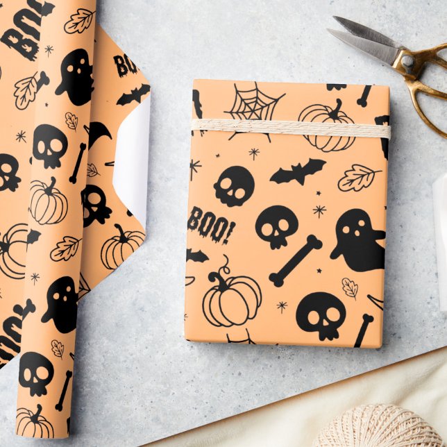 Halloween Wrapping Papper Kid Cute Orange Hallowee Presentpapper (Skapare uppladdad)