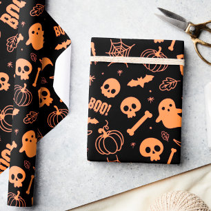 Halloween Wrapping Papper Kids Cute Orange Black Presentpapper