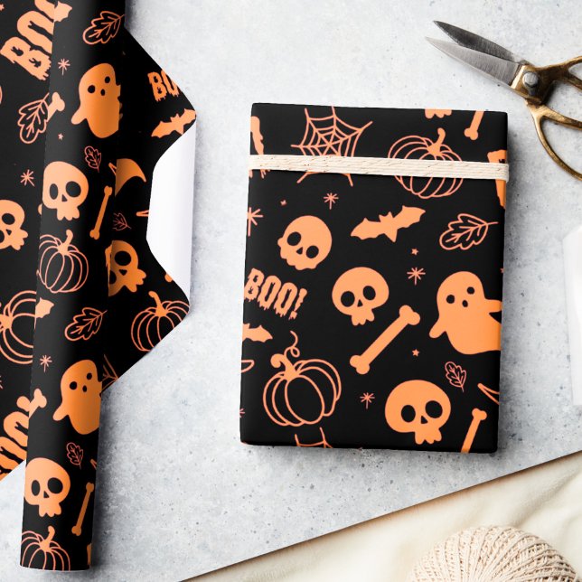 Halloween Wrapping Papper Kids Cute Orange Black Presentpapper (Skapare uppladdad)