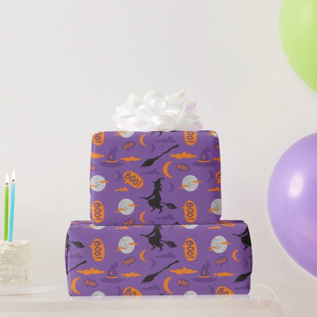 Halloween Wrapping Papper med Witch, Broom, Boo! Presentpapper (Festgåvor)