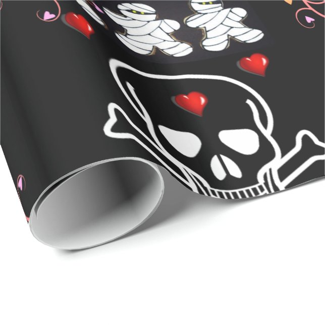 Halloween Wrapping Papper, Skull Presentpapper (Rullad Hörn)