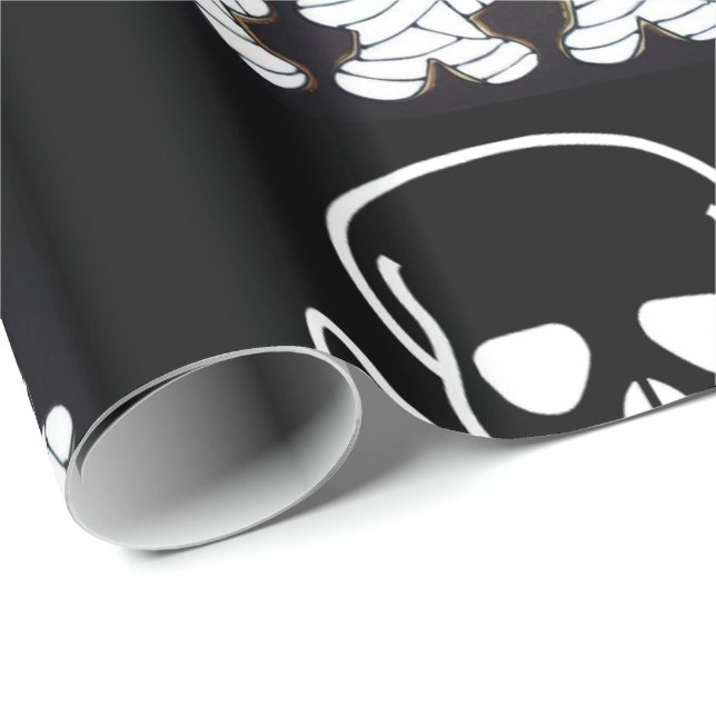 Halloween Wrapping Papper, Skull Presentpapper (Rullad Hörn)