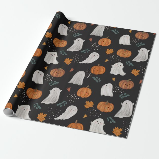 Halloween Wrapping Papper - Spöken, Pumpkins & Fal Presentpapper (Utrullad)