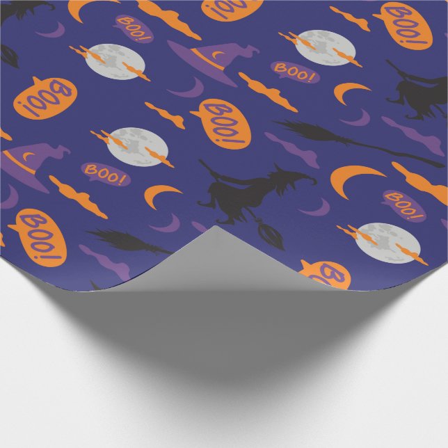 Halloween Wrapping Papper: Witch, Broom och Måne Presentpapper (Hörn)