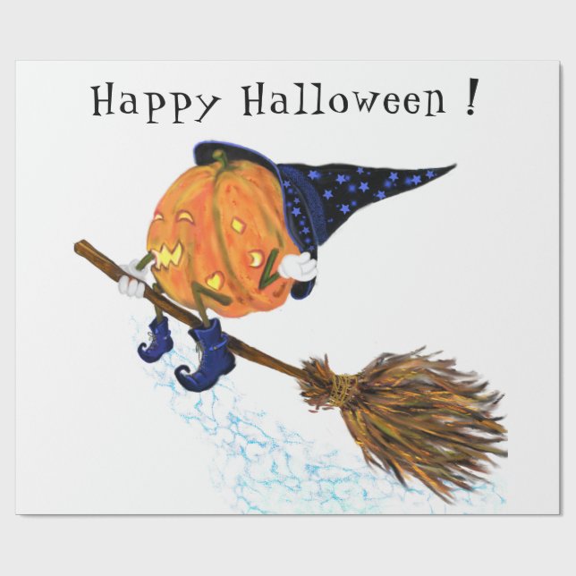 Halloween Wrapping Papper Witch Pumpkin Flies Presentpapper (Platt)