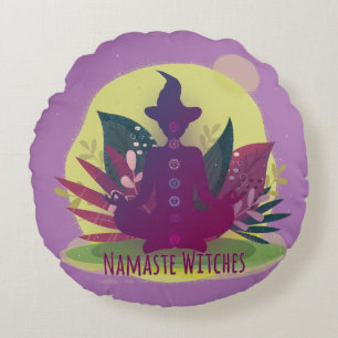 Halloween Yoga Namaste Witches Rund Kudde