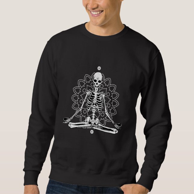 Halloween Yoga Skeleton Chakras Lotus Namaste Lång Ärmad Tröja (Framsida)