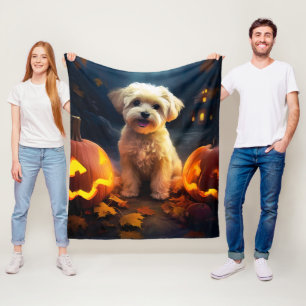 Halloween Yorkipoo Med Pumpa Skräckinjagande Fleecefilt