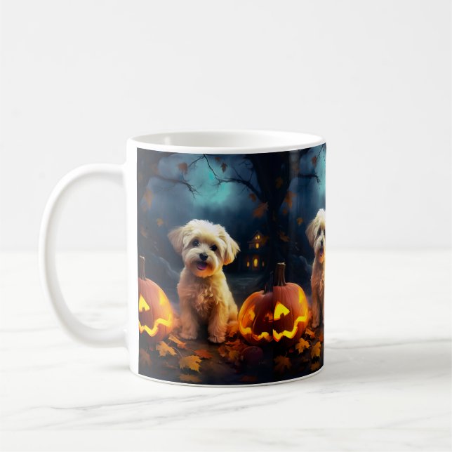 Halloween Yorkipoo med pumpor Kaffemugg (Vänster)