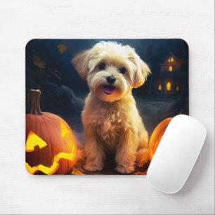 Halloween Yorkipoo med pumpor Musmatta
