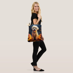 Halloween Yorkipoo med pumpor Tygkasse
