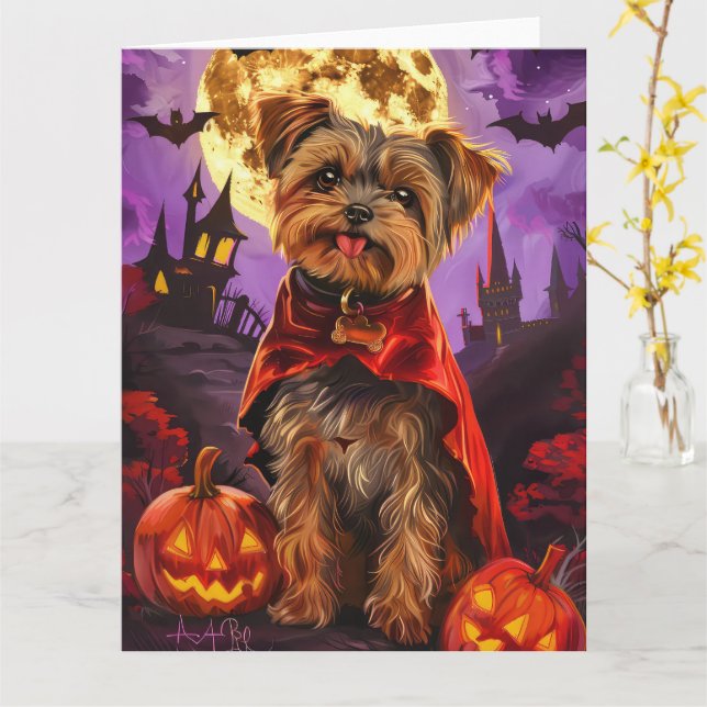 Halloween Yorkipoo Vampire Pumpkins Scary Kort (Gul blomma)