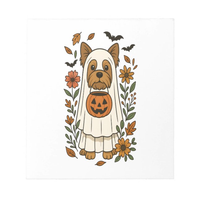 Halloween Yorkshire Terrier Blommor Halloween Anteckningsblock (Framsida)