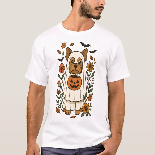 Halloween Yorkshire Terrier Blommor Halloween T Shirt (Framsida)