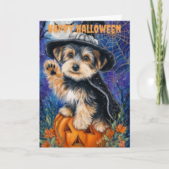 Halloween Yorkshire Terrier Dog Helgkort (Framsida)