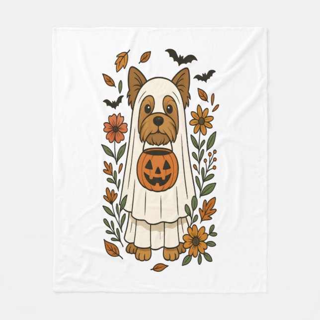 Halloween Yorkshire Terrier Flowers Halloween Fleecefilt (Framsidan)