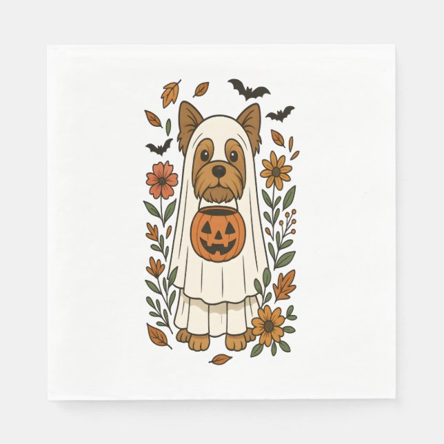 Halloween Yorkshire Terrier Flowers Halloween Pappersservett (Framsidan)
