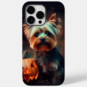 Halloween Yorkshire Terrier with pumpkins Scary