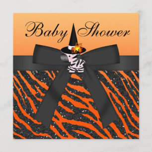 Halloween Zebra & Animal Print Baby Shower Inbjudningar
