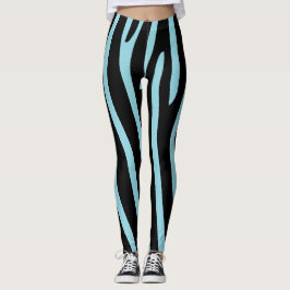 Halloween Zebra ränder Black och Light Blue Leggings