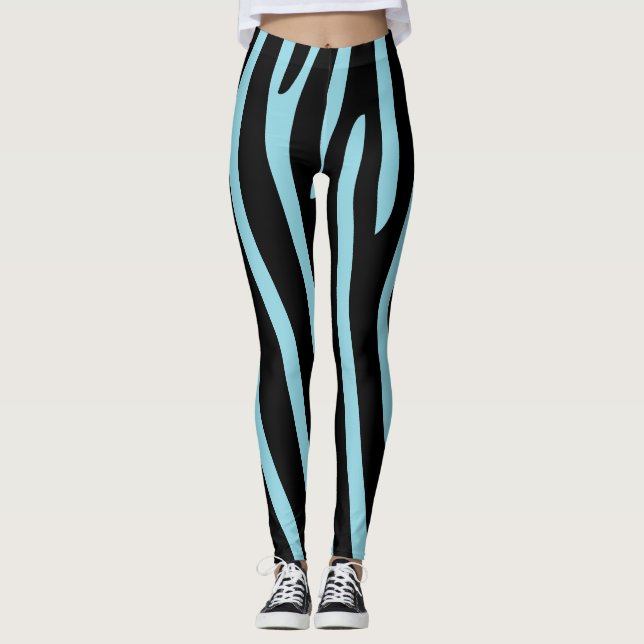 Halloween Zebra ränder Black och Light Blue Leggings (Framsida)