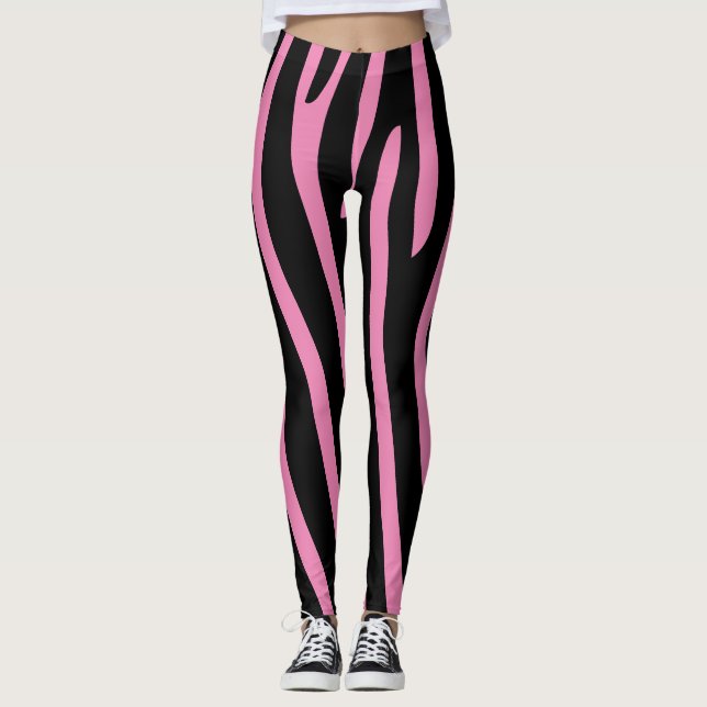 Halloween Zebra ränder Black & Rosa Leggings (Framsida)