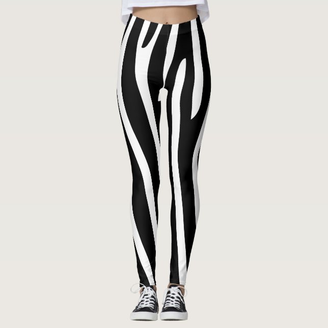 Halloween Zebra ränder Black & White Leggings (Framsida)