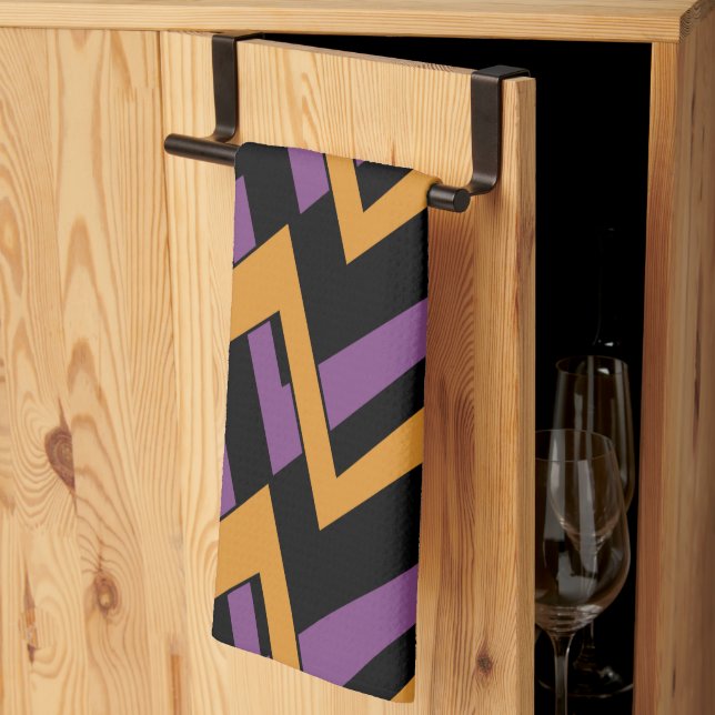 Halloween Zig Zags Orange Lila Kökshandduk (Thirds Fold)