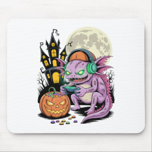 Halloween Zombie Axolotl Spelare Hemsökt Slott Vid Musmatta