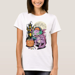 Halloween Zombie Axolotl Spelare Hemsökt Slott Vid T Shirt