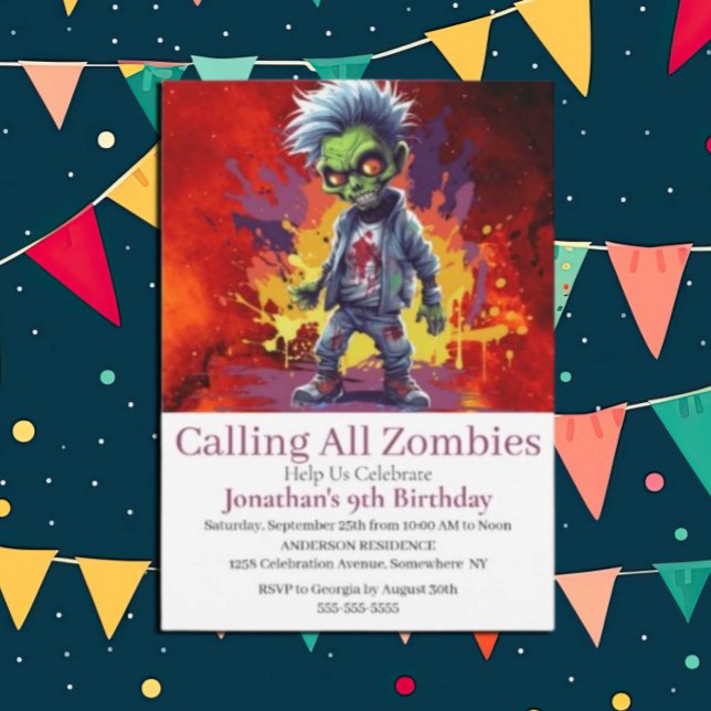 Halloween Zombie Boy Party Inbjudningar (Zombie Walkers,  Your birthday party won't be complete without an array of gruesome zombie props! )