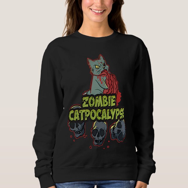 Halloween Zombie Cat Apocalypse  Kitty  Party T Shirt (Framsida)