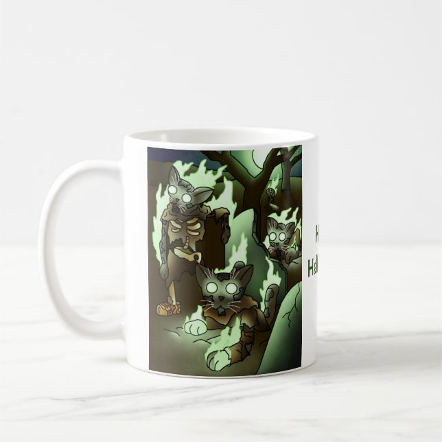 Halloween Zombie Cats Kaffemugg (Vänster)