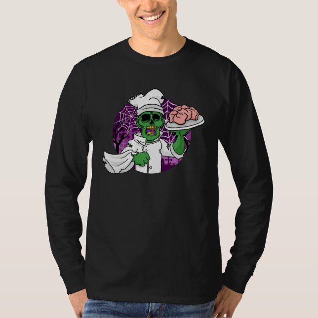 Halloween Zombie Chef Chef Brain Kitchen T Shirt (Framsida)