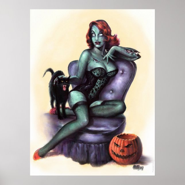 Halloween Zombie Flicka Pin Up Poster (Framsidan)