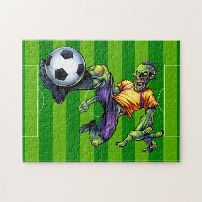 Halloween Zombie Fotboll Forward Spelare Sport Pussel (Horisontell)