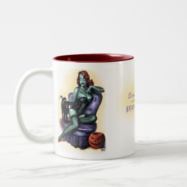 Halloween Zombie Girl Pin Up Två-Tonad Mugg (Vänster)