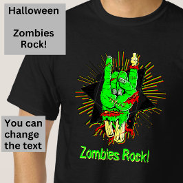 Halloween Zombie Grönt Hand Bones Blood Sten på T Shirt