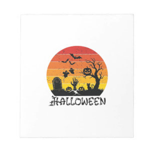 Halloween Zombie Hand Gravsten Träd Svart Katt Fla Anteckningsblock