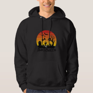 Halloween Zombie Hand Gravsten Träd Svart Katt Fla Hoodie