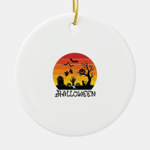Halloween Zombie Hand Gravsten Träd Svart Katt Fla Julgransprydnad Keramik