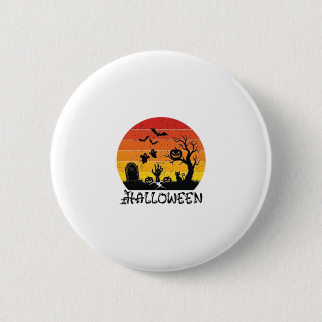 Halloween Zombie Hand Gravsten Träd Svart Katt Fla Knapp (Framsida)