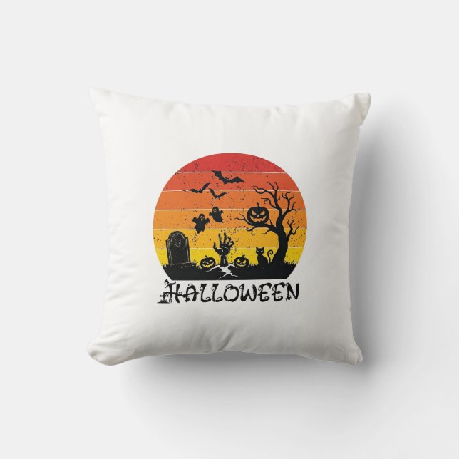 Halloween Zombie Hand Gravsten Träd Svart Katt Fla Kudde (Framsida)