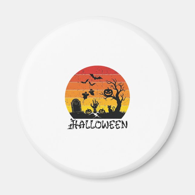 Halloween Zombie Hand Gravsten Träd Svart Katt Fla Magnet (Framsidan)