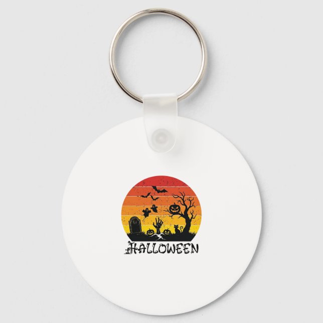 Halloween Zombie Hand Gravsten Träd Svart Katt Fla Nyckelring (Framsida)