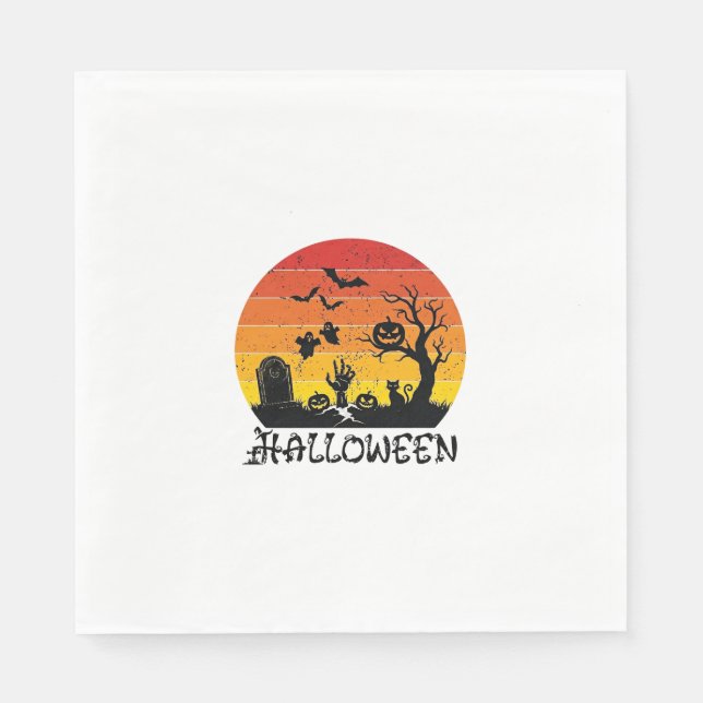 Halloween Zombie Hand Gravsten Träd Svart Katt Fla Pappersservett (Framsidan)