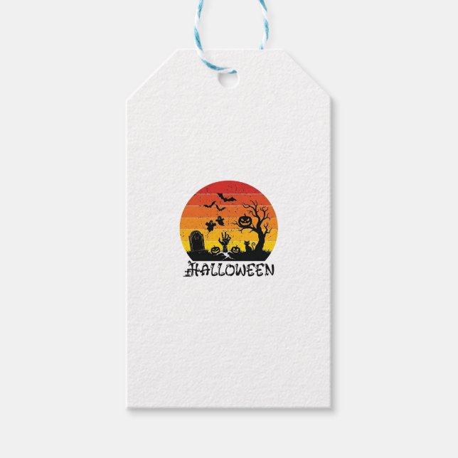 Halloween Zombie Hand Gravsten Träd Svart Katt Fla Presentetikett (Framsidan)