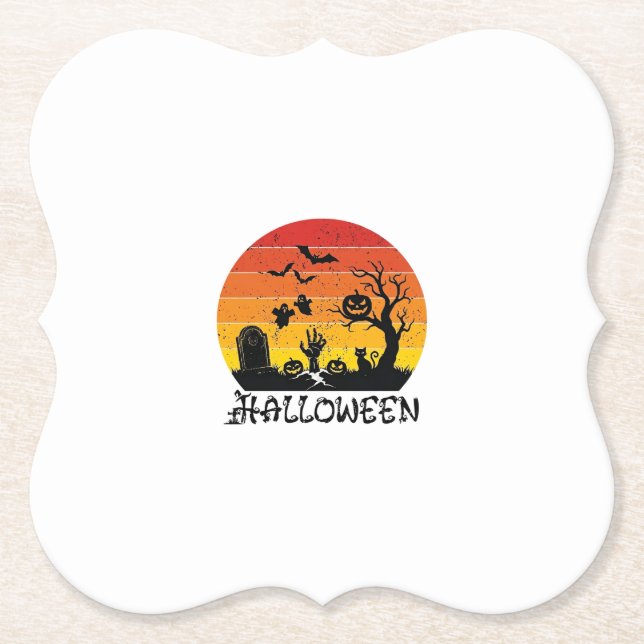 Halloween Zombie Hand Gravsten Träd Svart Katt Fla Underlägg Papper (Framsida)
