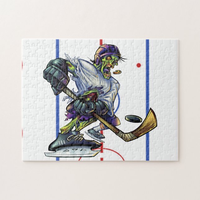 Halloween Zombie Hockey Player Funny Sports Pussel (Horisontell)