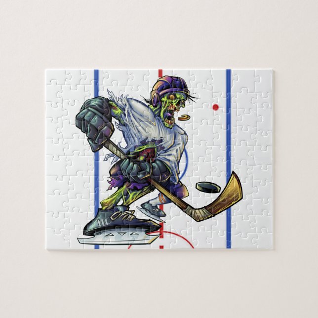 Halloween Zombie Hockey Player Funny Sports Pussel (Horisontell)